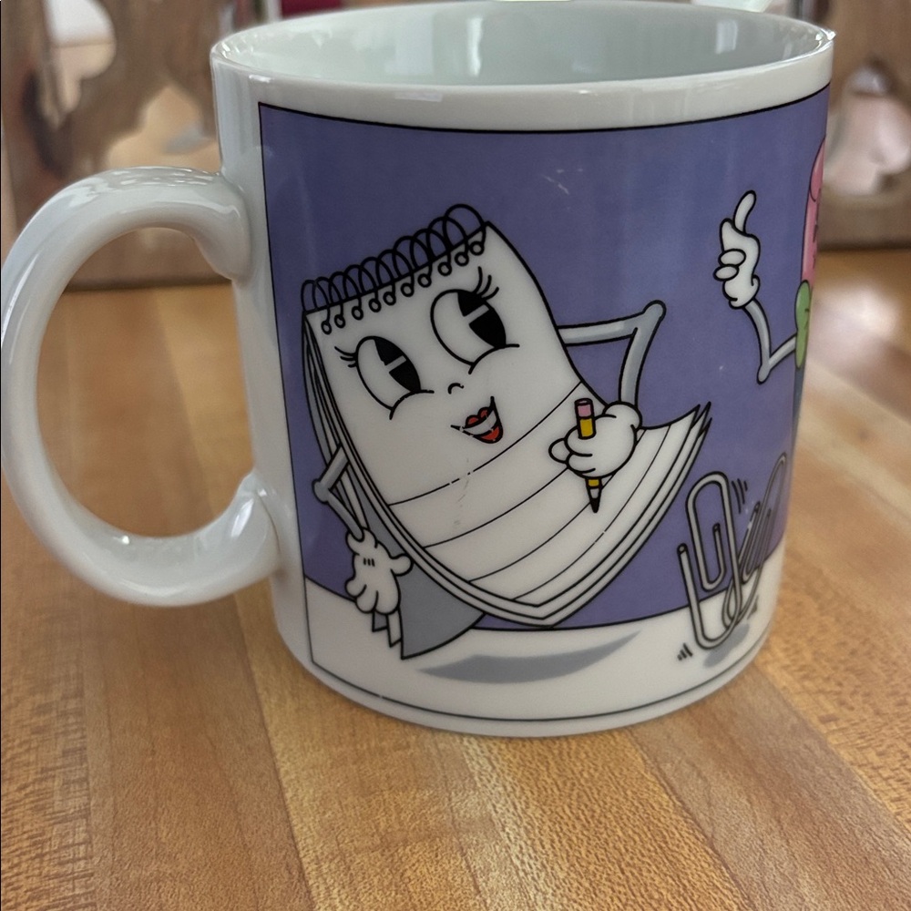 Teleflora Exclusive 1983 Japan Cartoon Office Supplies Purple Ceramic Coffee Mug